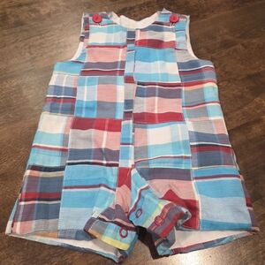 Kelly's Kids Madras Plaid Color Block Romper Overalls 6M